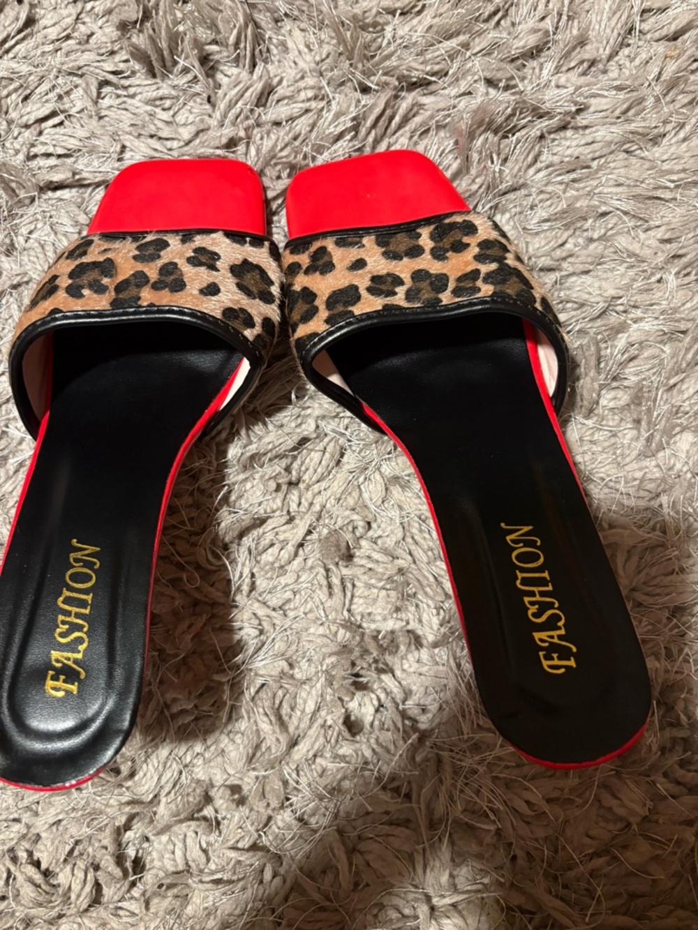 Women's Leopard-Print Slide Mules in Red